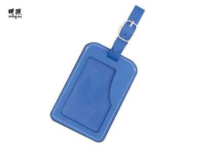 China Custom Engraved Leather Luggage Tags , Fashion Blue Promotional Luggage Tags for sale