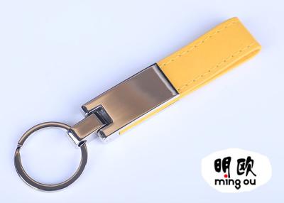 China 32mm Pull Chain Personalised Leather Keyring For Men Orange And Shiny Silver Color for sale