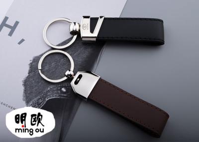 China Keyring do metal de prata e do couro genuíno personalizado para presentes relativos à promoção à venda