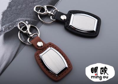 China Custom Personalised Leather Keyring With Stainless Steel Logo / Leather Key Tag for sale