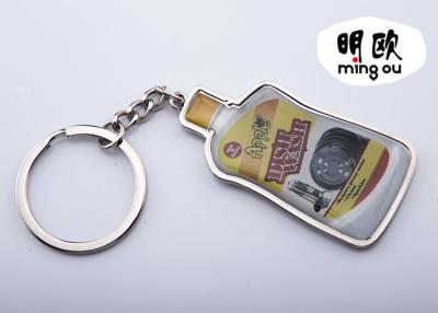 China Bottle Shape Custom Metal Keyrings With Epoxy Sticker Logo Front Side for sale