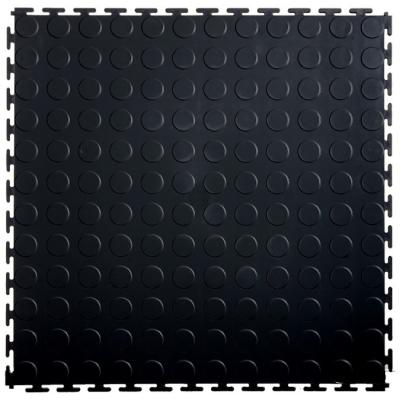 China Black Interlocking Vinyl Floor Tile 500*500mm Coin Surface For Use In Garages Workshop And Factories for sale