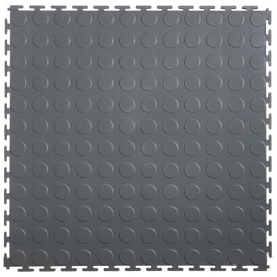 China Gray Interlocking Vinyl Floor Tile 500*500mm Coin Surface For Use In Garages Workshop And Factories for sale