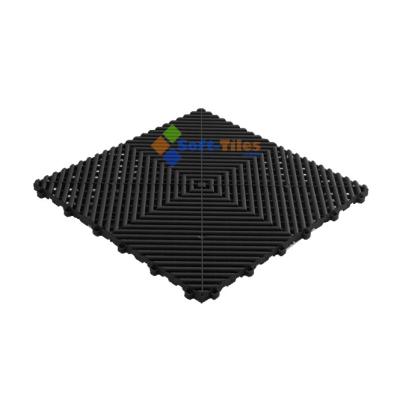 China Black PP Interlocking Floor Tile 400*400mm For Use In Garages Workshop for sale