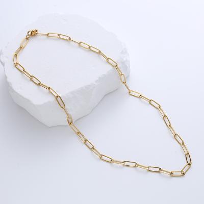 China Waterproof Non To Tarnish 18k Gold Plated Stainless Steel Paperclip Link Chain Necklaces for sale