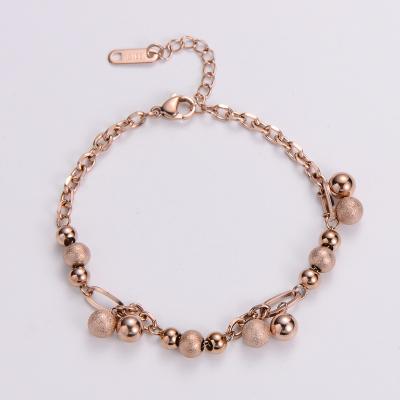 China FASHIONABLE High End Minimalist Women's Chain Beaded 18k Rose Gold Charm Bracelet Stainless Steel for sale