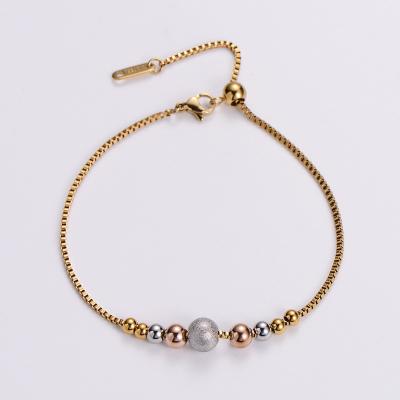 China 18k Gold Stainless Steel Waterproof Adjustable Box Chain Thin Beaded Jewelry Bracelet Women for sale