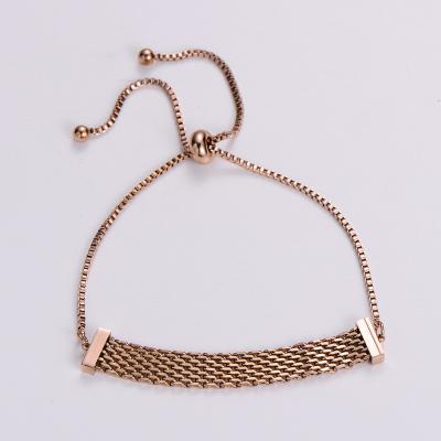 China TRENDY Simple Chain Adjustable Girls Teen Women Rose Gold Mesh Bracelet Stainless Steel for sale