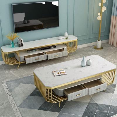 China Table top living room marble TV cabinet with Nordic light luxury marble top cabinet combination arch drawers bracket TV simple style for sale