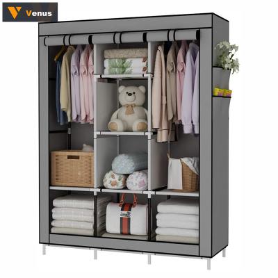 China Waterproof Non-woven Cloth Wardrobe Foldable Clothes Storage Cabinet Wardrobe With Side Pockets Bedroom Furniture for sale