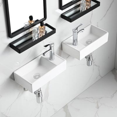 China Bathroom Sink Mini Rectangular Right Hanging Washbasin Ceramic Single Hole Wall Mounted Professional Eco-friendly Wash Basin Modern for sale