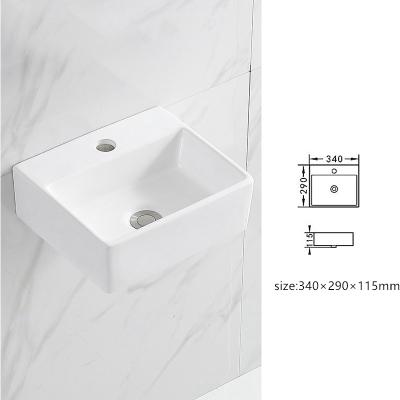 China Eco-friendly Rectangular Wall Mounted Ceramic Sink Basin Wall Mounted Bathroom Wash Basin Single Hole for sale