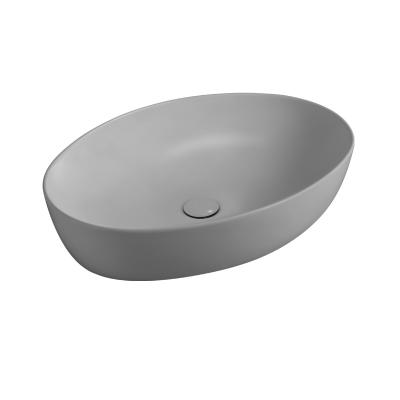 China Chaozhou Hot Sale Eco-friendly Matt Gray Color Bathroom Oval Ceramic Countertop Wash Hand Basin for sale