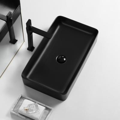 China Modern Eco-friendly Porcelain Hotel Matt Black Rectangular Bathroom Ceramic Countertop Hand Basin Sink Bowl for sale