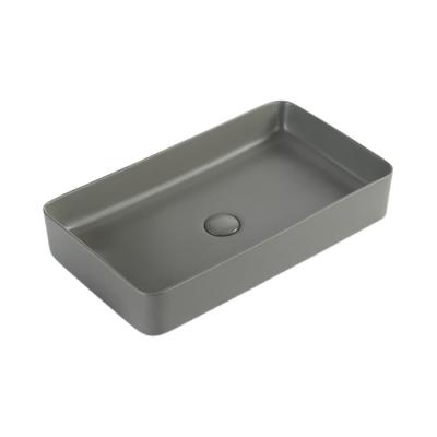 China Eco-friendly Hot Sale Matt Gray Color Rectangular Bathroom Ceramic Lavatory Table Top Sink for sale