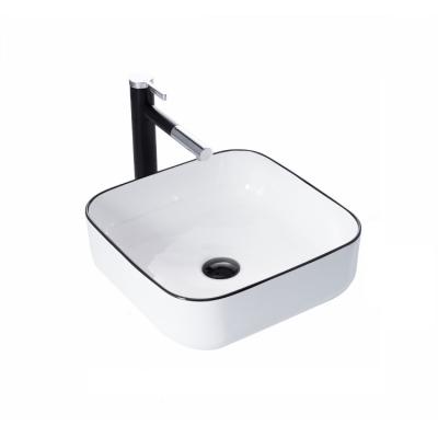 China New 2022 Eco-Friendly Nordic Single Rectangular Bathroom Sink Countertop Simple Black Edge Art Ceramic Hand Wash Basin for sale