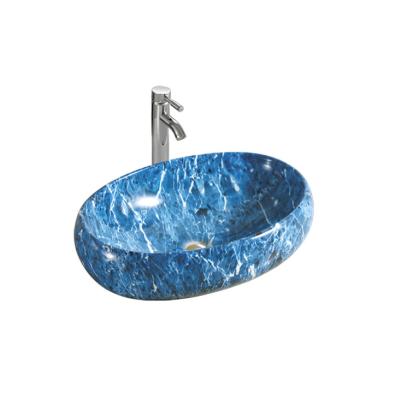 China 2022 New Ceramic Oval Wash Hand Basin Countertops Blue Bathroom Products Eco-friendly Sanitary Decoration White Oval Bathroom Products for sale