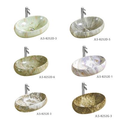 China 2022 New Design Colorful Sanitary Ware Eco-friendly Marble Bathroom Wash Basin Eco-friendly Ceramic Sink for sale