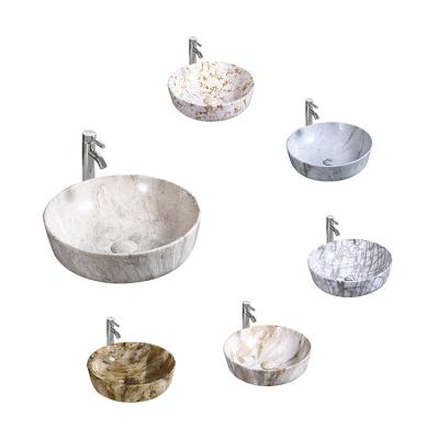 China Eco - Friendly Moroccan Hotel Ceramic Oval Round Over Counter Bathroom Marble Stone Basin Sink for sale