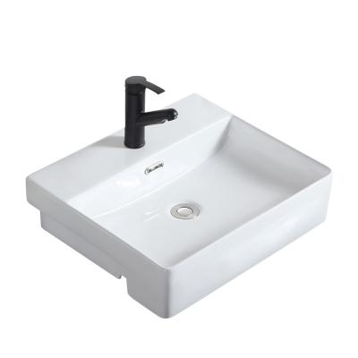 China 2022 Items Eco-friendly Bathroom Sanitary Sink Semi Concise Style Rectangle Wash Hand Basin Ceramic Sink for sale