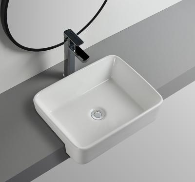 China Eco-friendly Hotel Bathroom Style Concise Rectangle Over Counter Wash Hand Basin Ceramic Semi Recessed Sink for sale