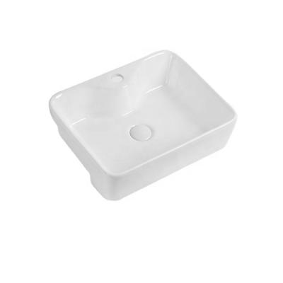 China Eco-Friendly Lavatory Semi Recessed Single Hole Basin Rectangle Table Top Ceramic Sink De Bano Lavabo for sale