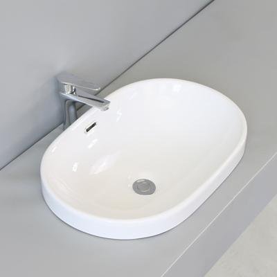 China Eco-Friendly Family Bathroom Semi Recessed Ceramic Oval Basin Counter Sink Table Top Waschbecken for sale