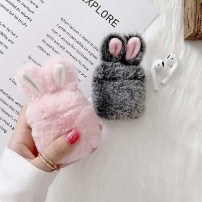 China Fashion.simple Designer Cute Autumn Winter Warmer Bunny Fur Earphone Case Cover High Quality Custom Protector for airpods 1/2 for sale