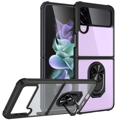 China Newest Anti-fall Kickstand Ring Holder Phone Cases Black Transparent TPU PC Shockproof Phone Accessories For Samsung Galaxy Z Flip 3 5G for sale