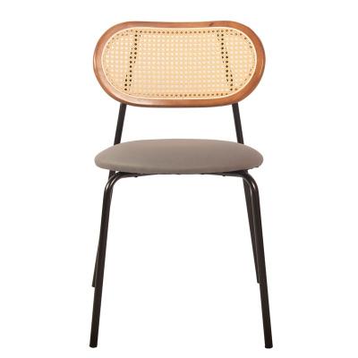 China Solid wood Durable Factory Direct Sale Metal Legs Outdoor Chair Rattan Woven Back Velvet Cushion Seat Wooden Dining Chairs for sale