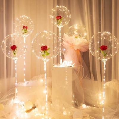 China Eco-friendly Material Led Bobo Balloon With Rose Bouquet Bright Rose In The Balloon Led Light Mothers Day Flowers Balloon Stand Decoration Gift Set for sale