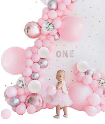 China Garland Arch Kit 5 Light Pink Silver White Silver Confetti Eco-friendly Balloons Material Pink Silver Latex Balloons Arch For Birthday Baby Shower for sale