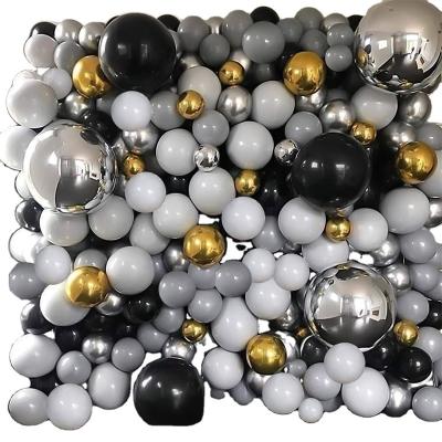 China Black Macaron Gray Balloon Arch Garland For Party Decoration Silver Gold Hardware Eco-friendly Metallic 5In Gray Balloon Kit 136PCS 18In 12In for sale