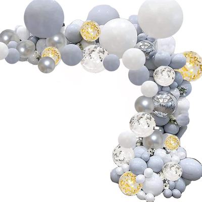 China Eco-friendly Material Silver White Arch Garland 18inch Balloon Kit With Metallic Gold Silver Balloons Confetti Balloon for sale