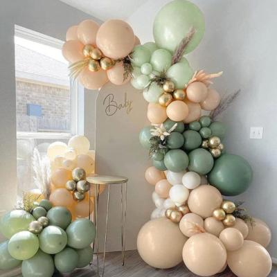 China Retro Festival Decoration Stain Goods Green Balloon Garland Kit Bean Green Latex Foil Arch Balloon 5/10/12/18 Inch For Birthday Wedding Party for sale