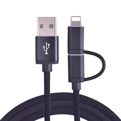 China High Quality 2 in 1 Braided Charging Cable Original Factory 2 in 1 3a Fast Charge and Sync 2 in-1 Nylon Charging USB Cable 2in1 for Phone for sale