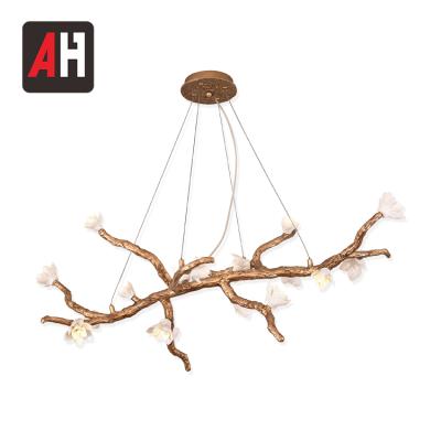 China Hotel Art Decoration Magnolia Living Room Ceiling Copper Chandelier Lamp for sale