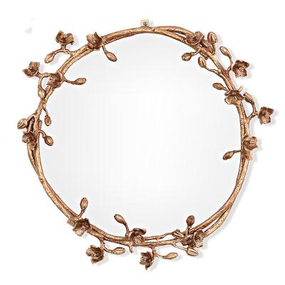 China Rose Flower And Leaf Decorative Contemporary Metal Gold Mirror For Living Room for sale