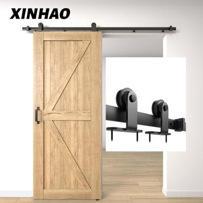 China Modern Top Mounting Heavy Duty Black Antique Roller Kits for Sliding Barn door Hardware System Factory for sale