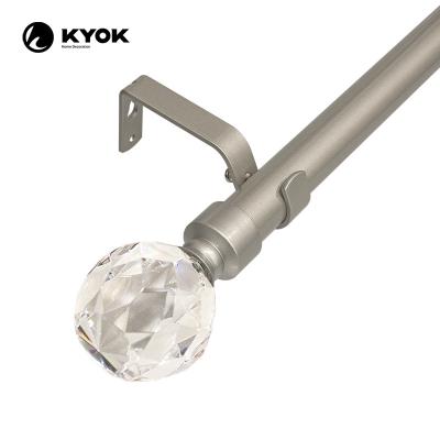 China Morden Manufacture KYOK Curtain Rod Pole Luxury Clear Glass Aluminum Curtain Rod Finial Double Glass Fitting Room Curtain Rod Pole for sale