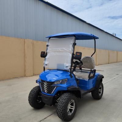 China Blue Two-Seater Off-Road Mini Electric Golf Cart With Front Suspension Disc Brake for sale