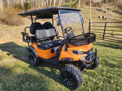 China 2+2-Seater Luxury Bright Orange Color Electric Golf Cart With High Horsepower 14-Inch Off-Road Tires Lithium Battery for sale