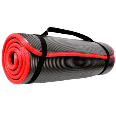 China High Density Custom Printing NBR Thick Black NBR Yoga Mat With Carrying Strap for sale