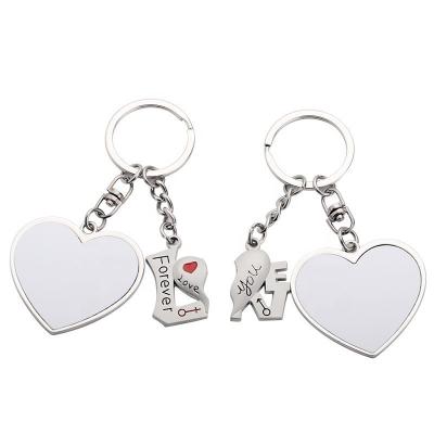 China Festival Home Decoration DIY Valentine's Day Gift Good Quality Lover Couple Heart Shape Heat Press Mute Key Ring Sublimation Keychain Metal for sale