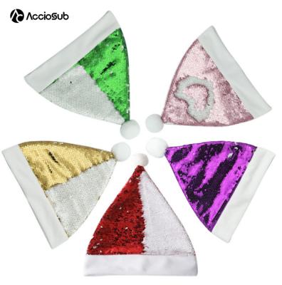 China 2021 New Design New Design Colorful Sublimation Kids Popular Christmas Sequin Christmas Decoration Blank Hat Logo Santa Claus Custom Sublimation Hat for sale