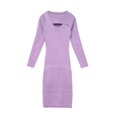 China Factory Wholesale Anti-Wrinkle Sweater Design For Women One Piece V Neck Two Piece Suit Girl Knitted Dress Set for sale