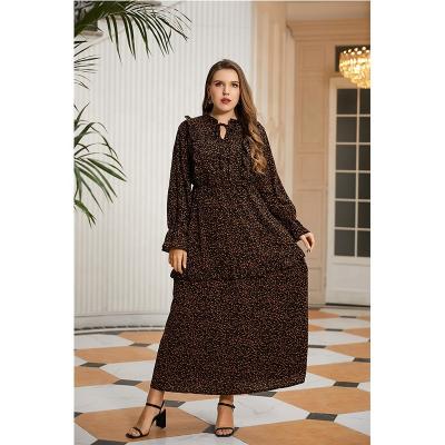 China Factory leopard print anti-static women plus size spring and autumn temperament knee-length dress the retro for sale