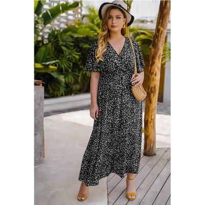 China Factory direct light baked floral anti-static chiffon skirt V-neck skirt long dress for women for sale