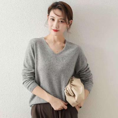 China Anti-wrinkle autumn and winter women's sweaters custom logo v-neck wool sweaters for ladies for sale