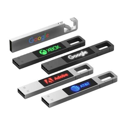 China Metal Carabiner Logo USB Glowing Flash Drive With Creative LED Light Up Mini USB Memory Stick Loop Pen Drive 64gb for sale